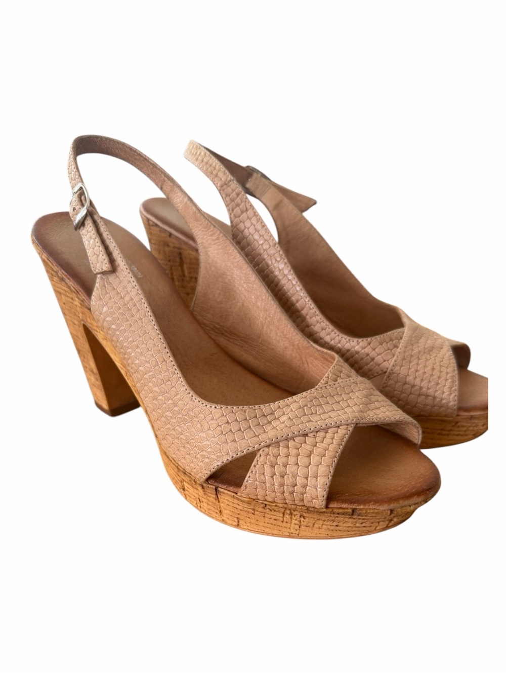 Eric Michael Spain Leather Slingback Platform Sandals Taupe Size 40 / 9 US